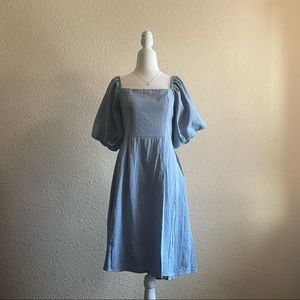 Blue Puff Midi Dress